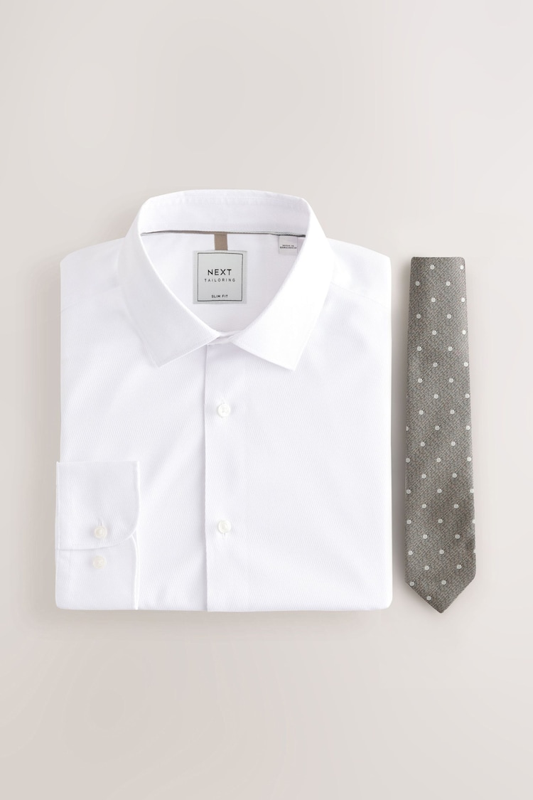 White/Neutral Polka Dot Slim Fit Occasion Shirt And Tie Pack - Image 1 of 1