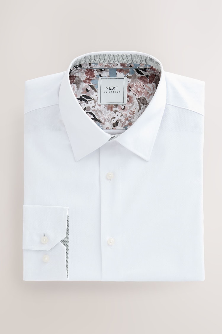 White Skinny Fit Easy Care Textured Trimmed Shirt - Image 1 of 1