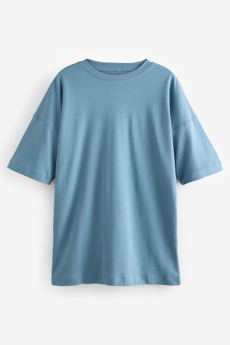 Back Graphic Tonal Blue Heron Print 100% Cotton Relaxed Fit Heavyweight Longline Crew Neck T-Shirt - Image 1 of 1