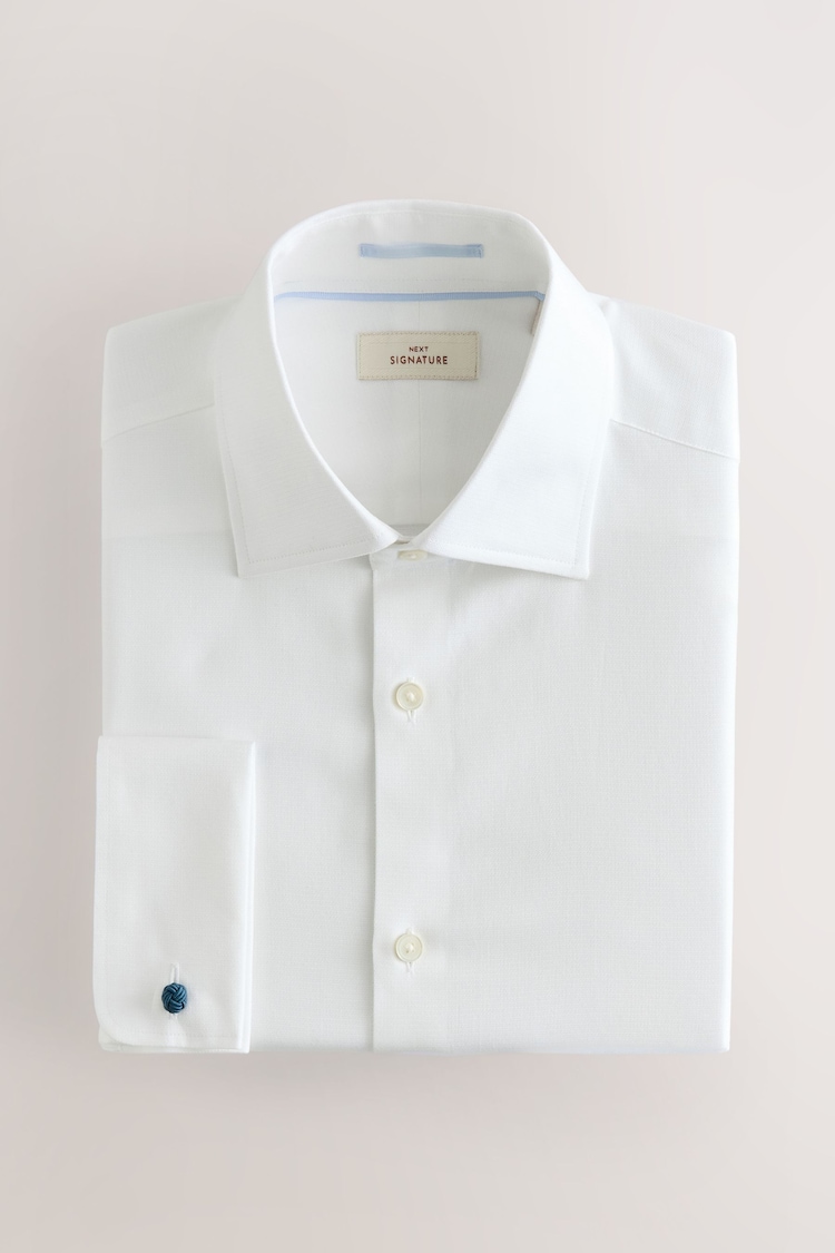 White Regular Fit Signature Premium 100% Cotton Textured Smart Shirt - Image 1 of 1