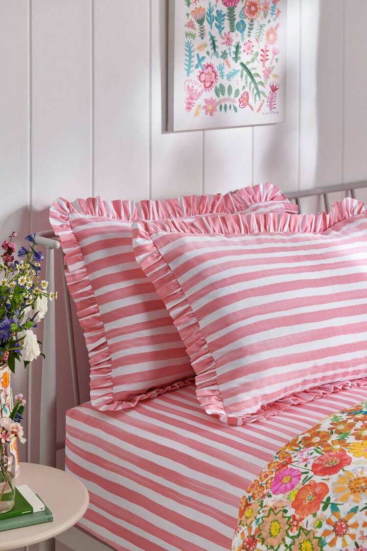 Lucy Tiffney Painted Stripe Ruffle 180 Thread Count Pillowcase Set of 2 - Imagen 1 de 1