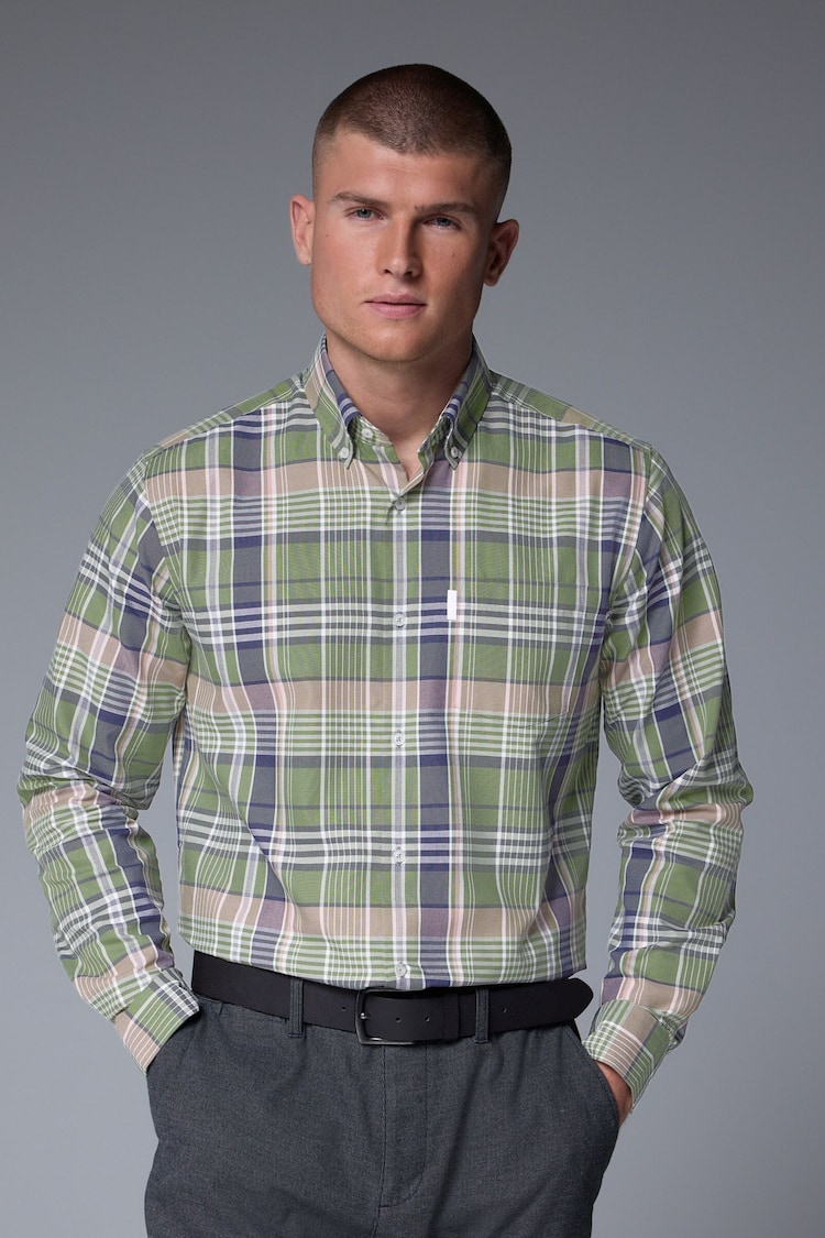 Green Madras Regular Fit Easy Iron Button Down Oxford Shirt - Image 1 of 1