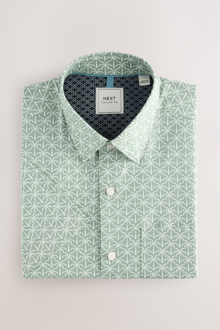 Green Palm Print Easy Iron With Button Down Collar Short Sleeve Oxford Shirt - Image 1 of 1