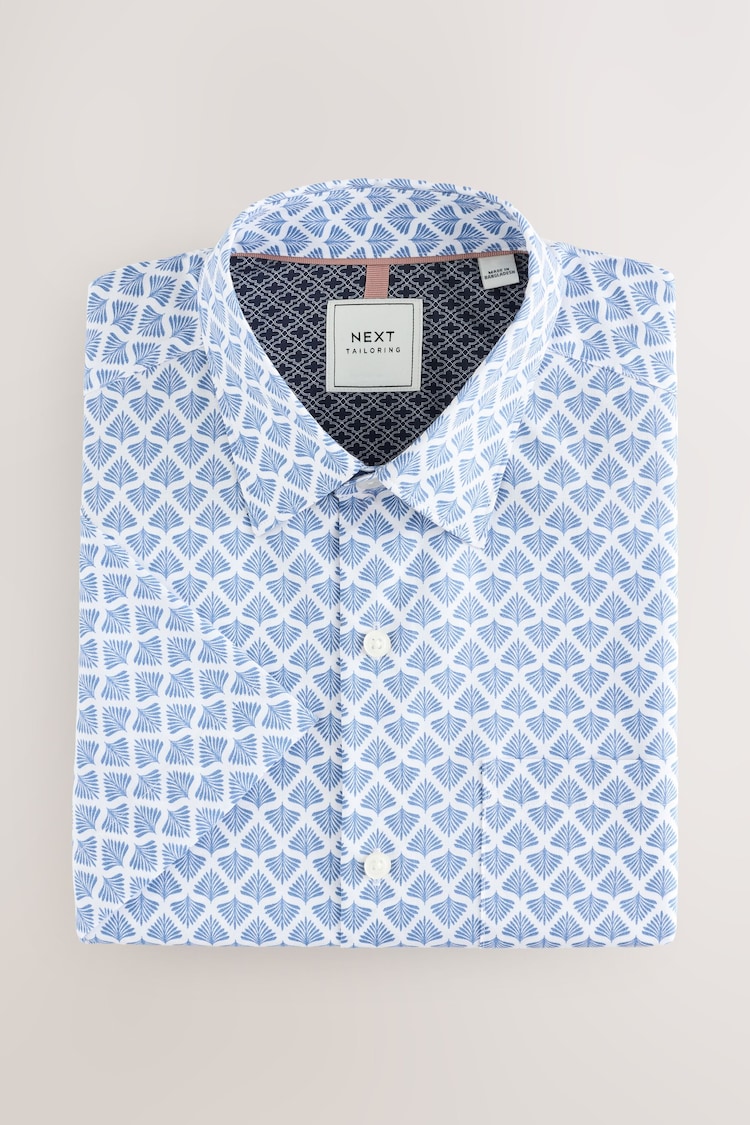 Blue Fan Print Easy Iron With Button Down Collar Short Sleeve Oxford Shirt - Image 1 of 1