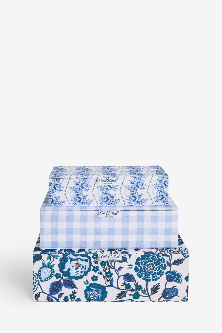 Cath Kidston Set of 3 Blue/White Floral Storage Boxes - Image 1 of 1