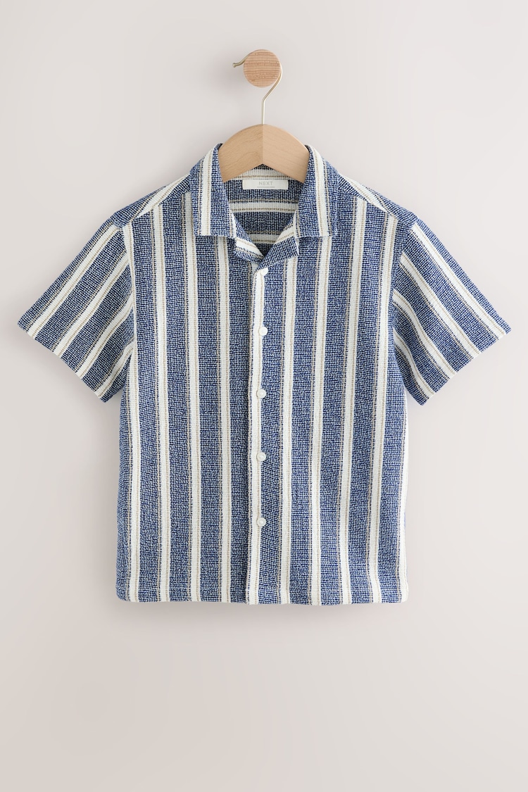 Blue Stripe Short Sleeves Revere Collar Texture Stripe Shirt (3-16yrs) - Image 1 of 1