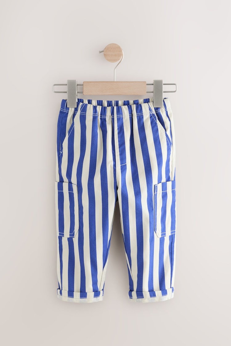 Blue/White Stripe Side Pocket 100% Cotton Pull On Trousers (3mths-7yrs) - Image 1 of 1