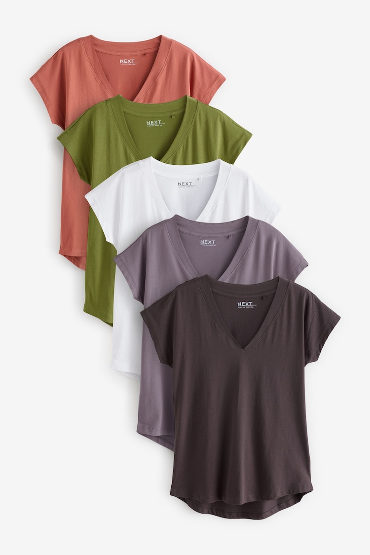 Blanc/gris/kaki/rouille/marron - 5 de t-shirts Colen V Mancherons % 100 - Image 1 of 1