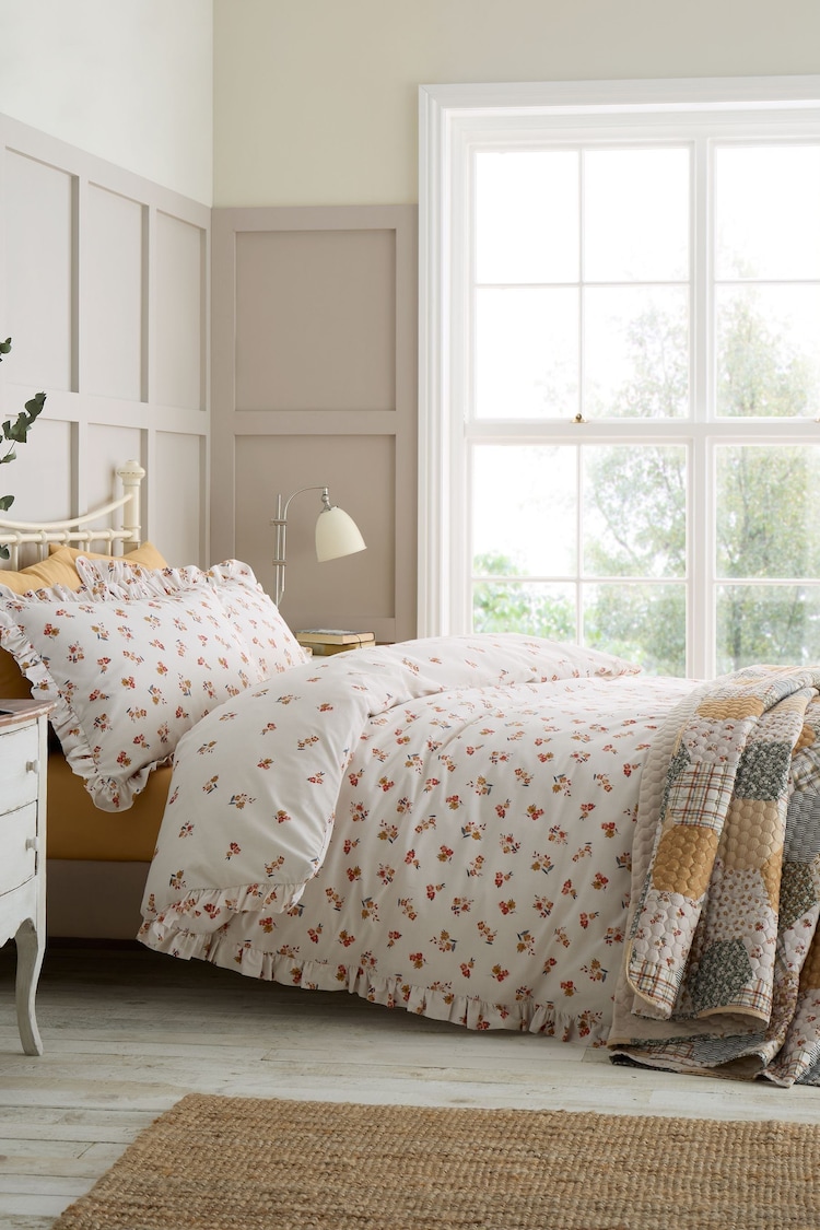 Catherine Lansfield Natural Frill Ditsy Floral Reversible Duvet Cover Set - Image 1 of 1