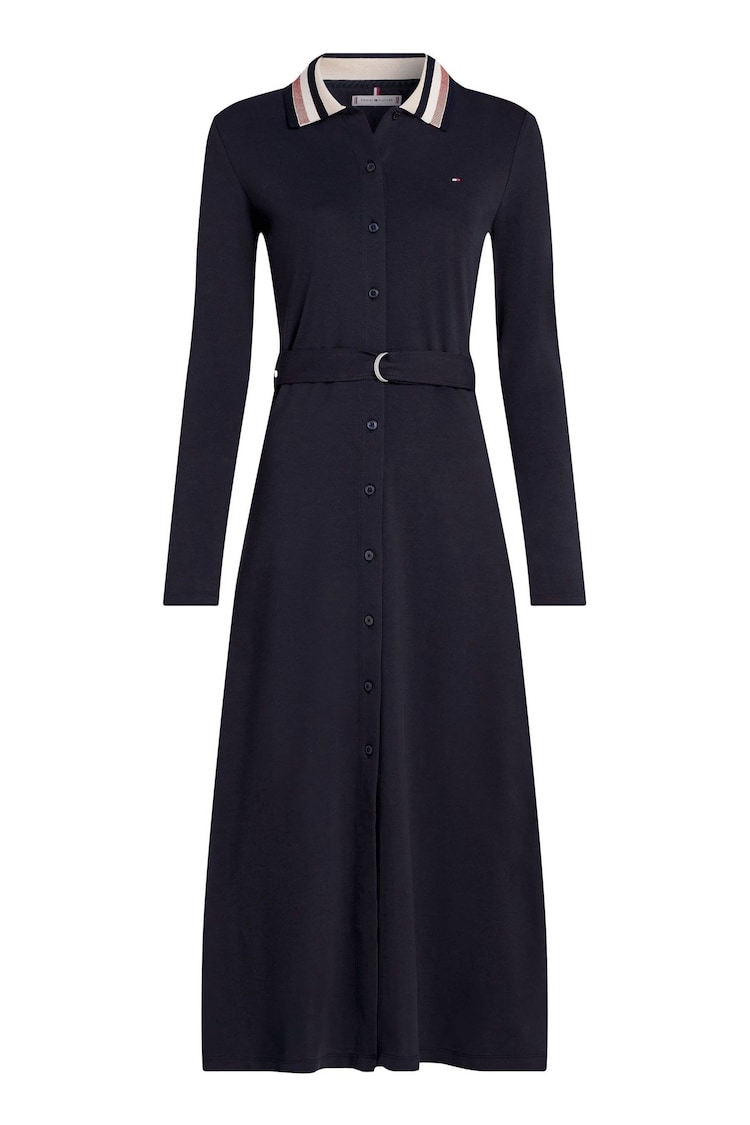 Tommy Hilfiger Blue Detail Belted Long Sleeved Polo Dress - Image 1 of 1
