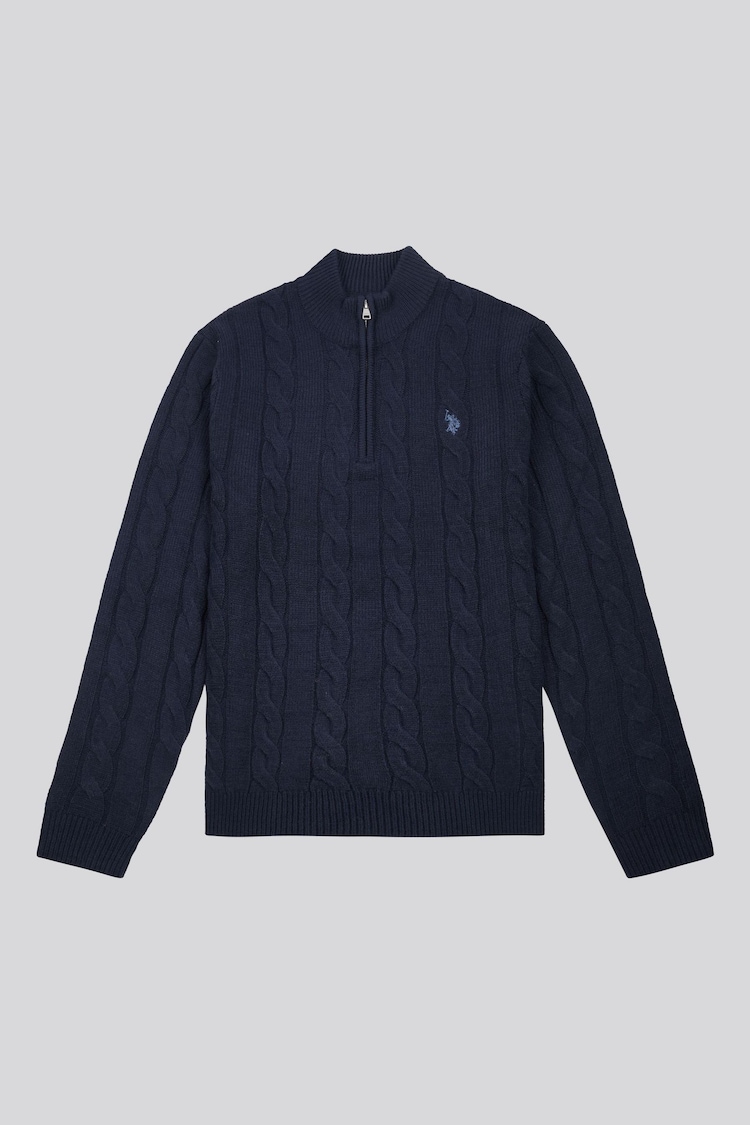 U.S. Polo Assn Blue U.S. Polo Assn. Mens Cable Knit Funnel Neck Sweater - Image 1 of 1
