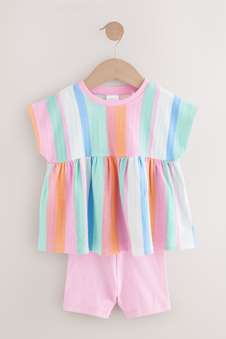 Rainbow Stripe Short Sleeve Peplum Top and Cycle Shorts Set (3mths-7yrs) - Image 1 of 1