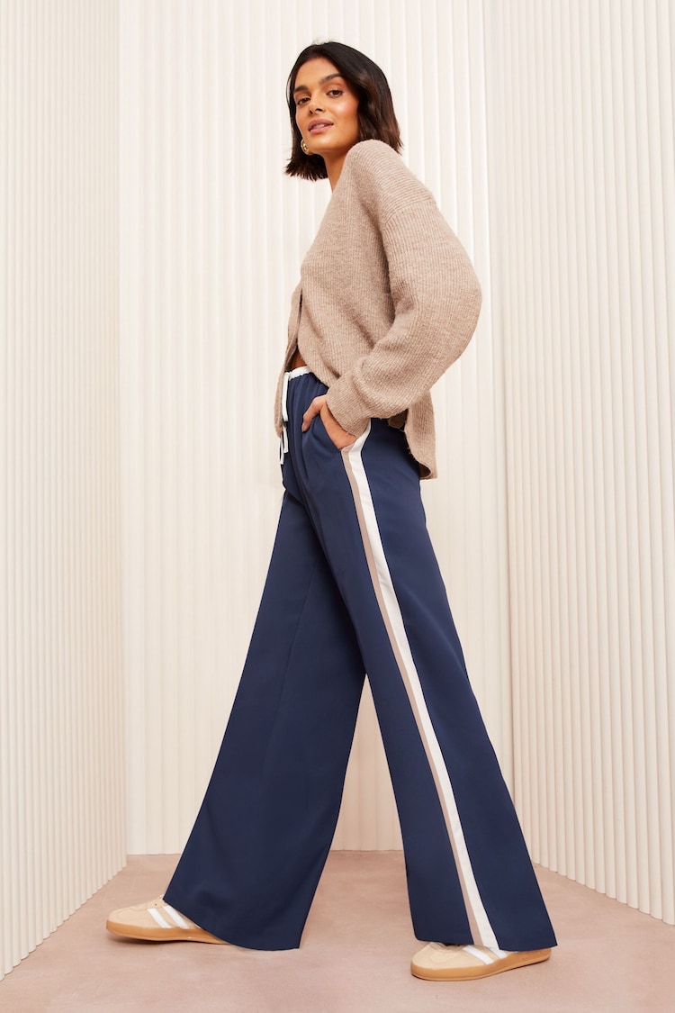 Friends Like These Navy Wide Leg Tailored Side Stripe Trousers - Image 1 of 1