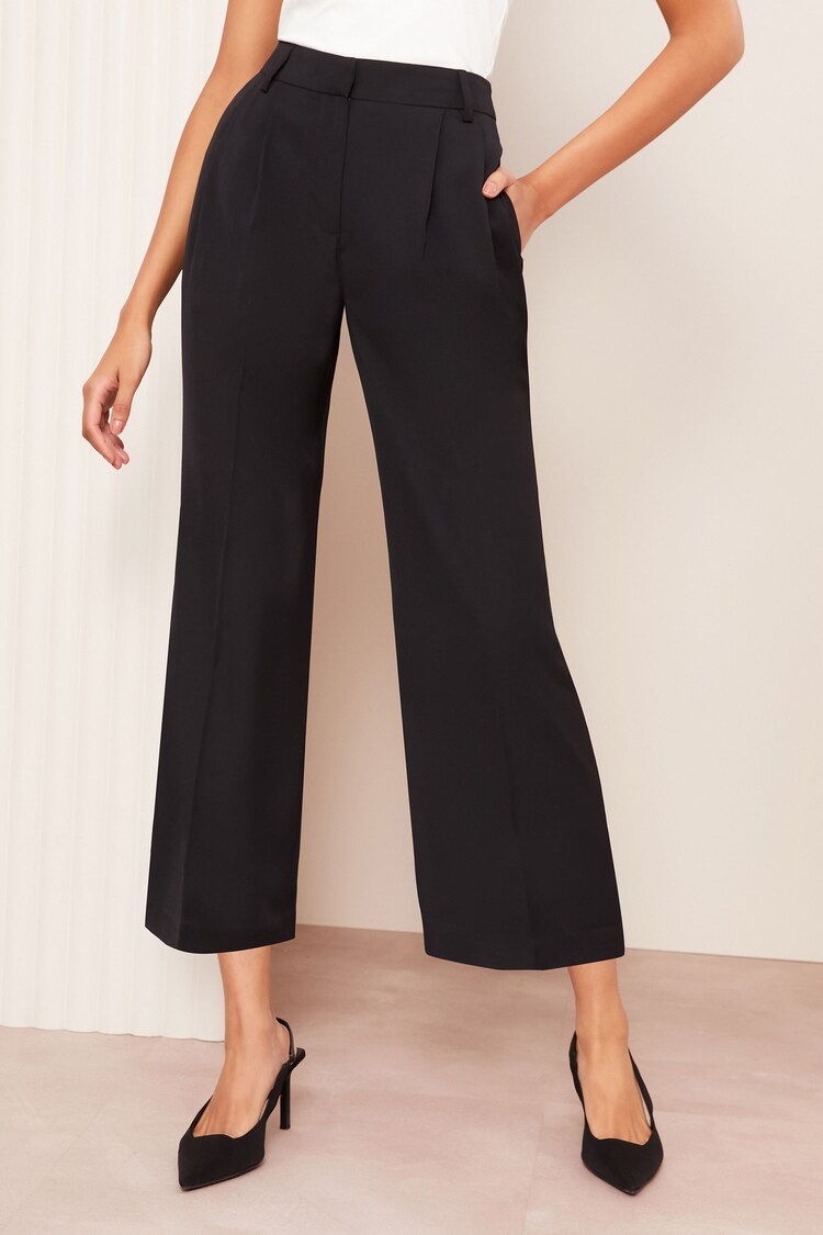 Friends Like These Black Premium Crop Wide Leg Elastic Waist Trousers - Image 1 of 1
