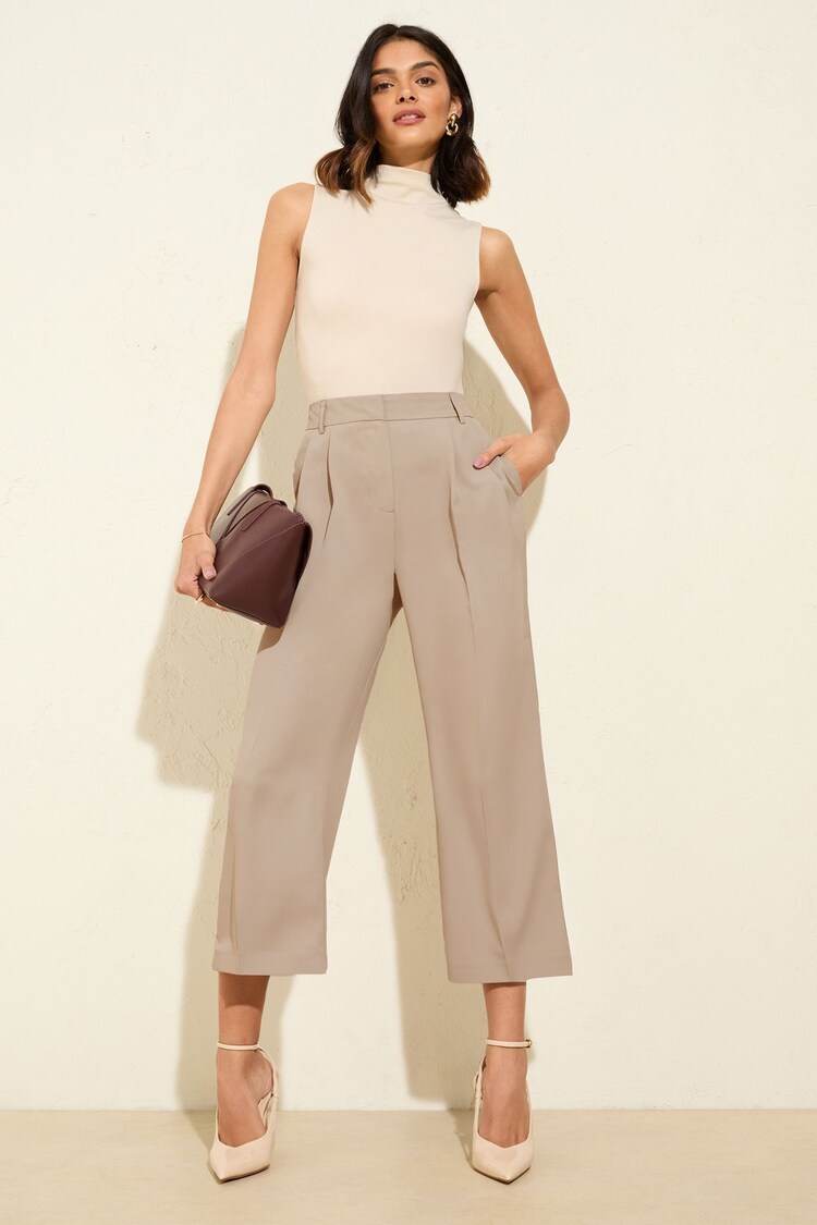 Friends Like These Camel Premium Crop Wide Leg Elastic Waist Trousers - Image 1 of 1