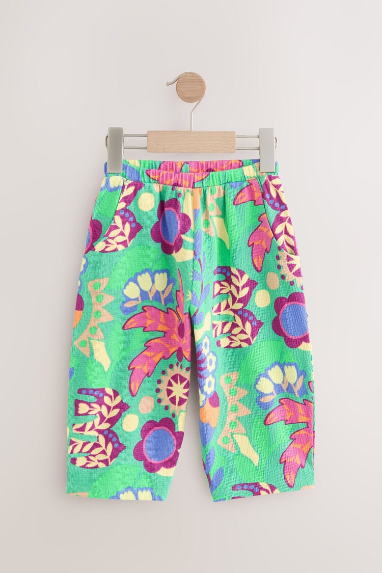 Green Tropical Print Textured Barrel Leg Trousers (3mths-7yrs) - Image 1 of 1