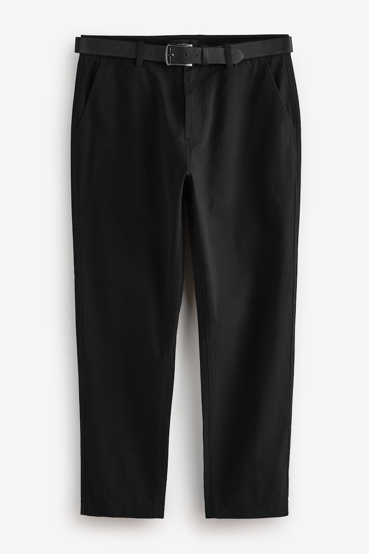 Black Straight Fit Belted Soft Touch Chino Trousers - Image 1 of 1
