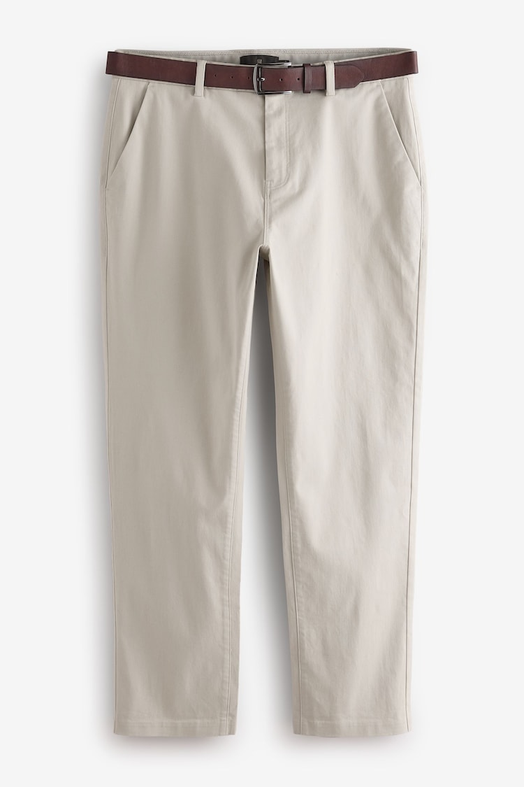 Light Stone Straight Fit Belted Soft Touch Chino Trousers - Image 1 of 1