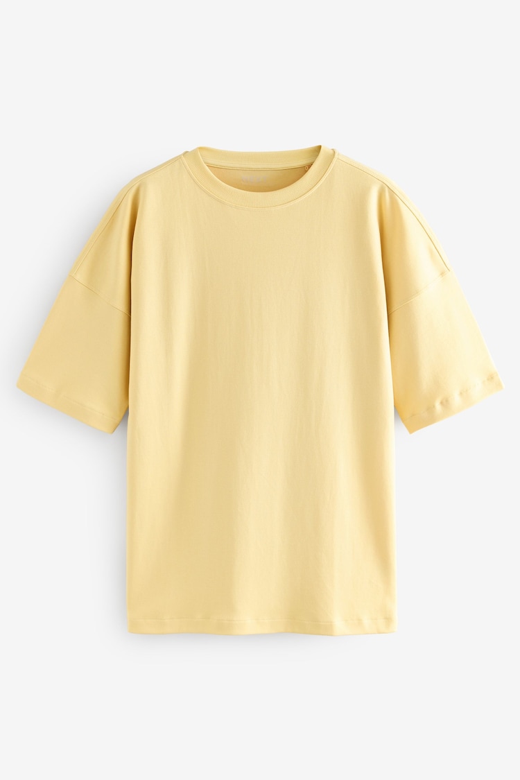 Buttermilk Yellow 100% Cotton Relaxed Fit Heavyweight Longline Crew Neck T-Shirt - Image 1 of 1