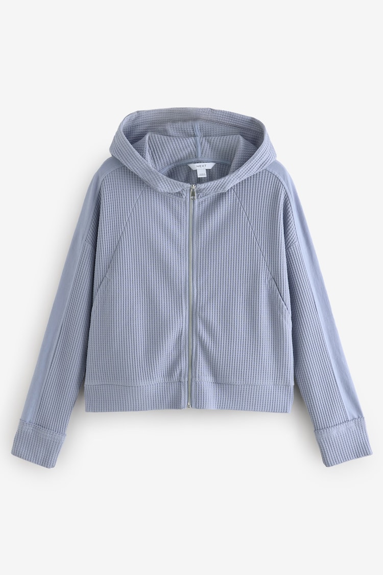 Bleu - Sweat à capuche texturé zippé gaufré - Image 1 of 1