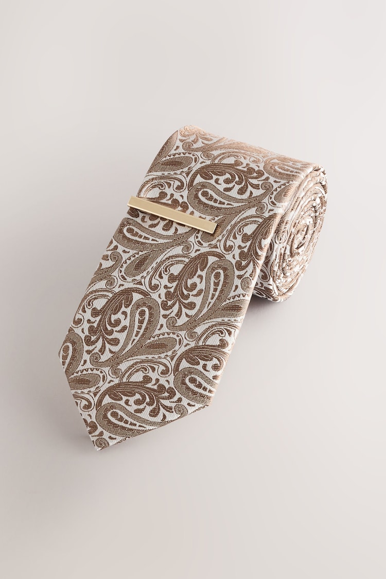 Gold Paisley Tie With Tie Clip - Image 1 of 1