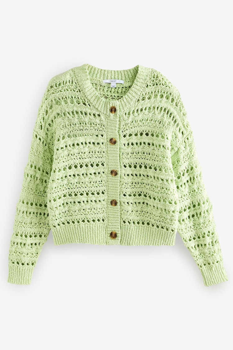 Green Sage 100% Cotton Stitch Knitted Cardigan - Image 1 of 1