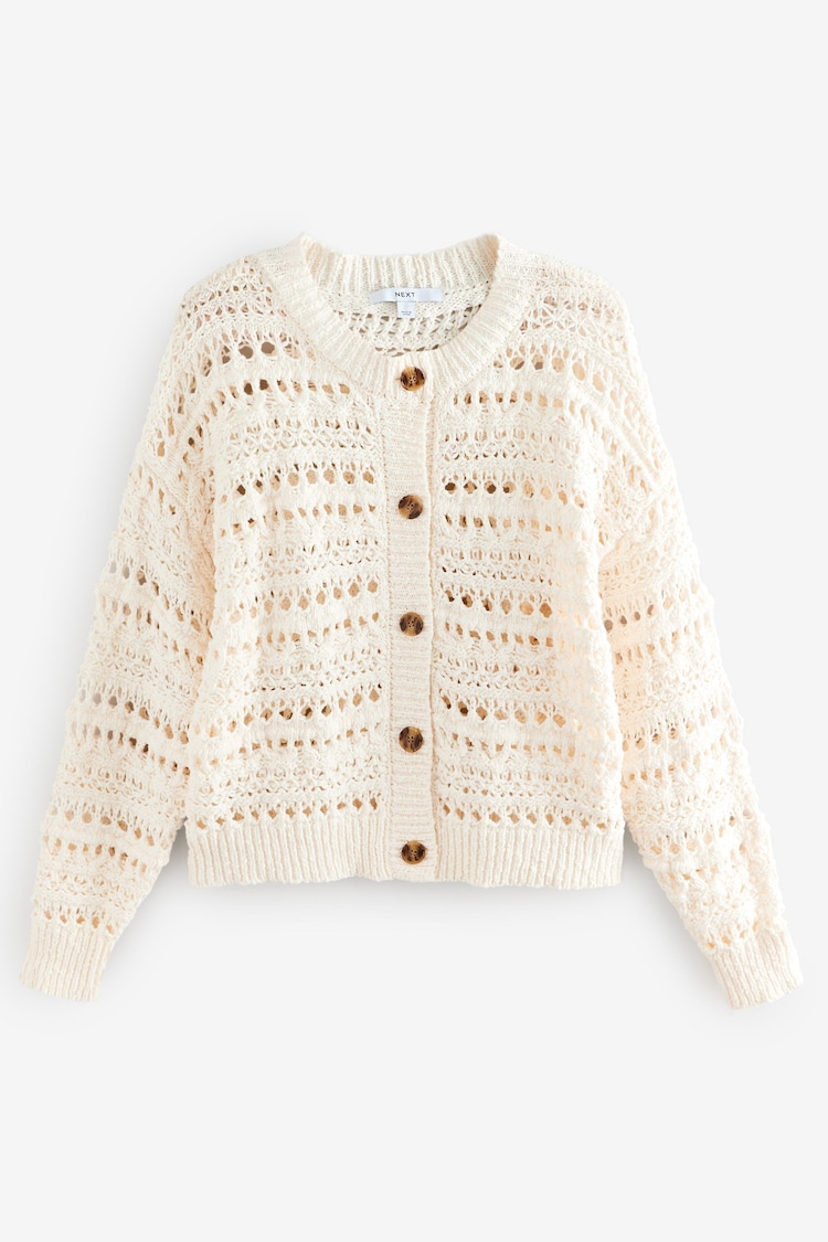 White Ecru 100% Cotton Stitch Knitted Cardigan - Image 1 of 1