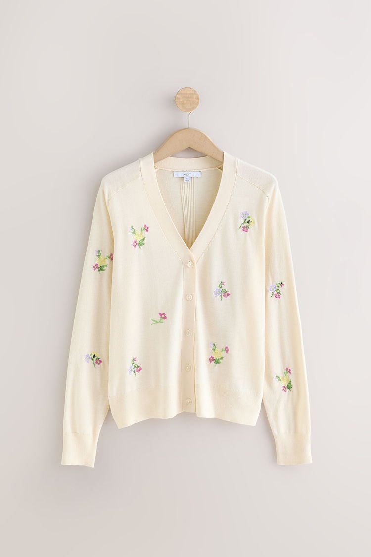 Floral Embroidery Soft Touch Button Up Knitted Cardigan - Image 1 of 1