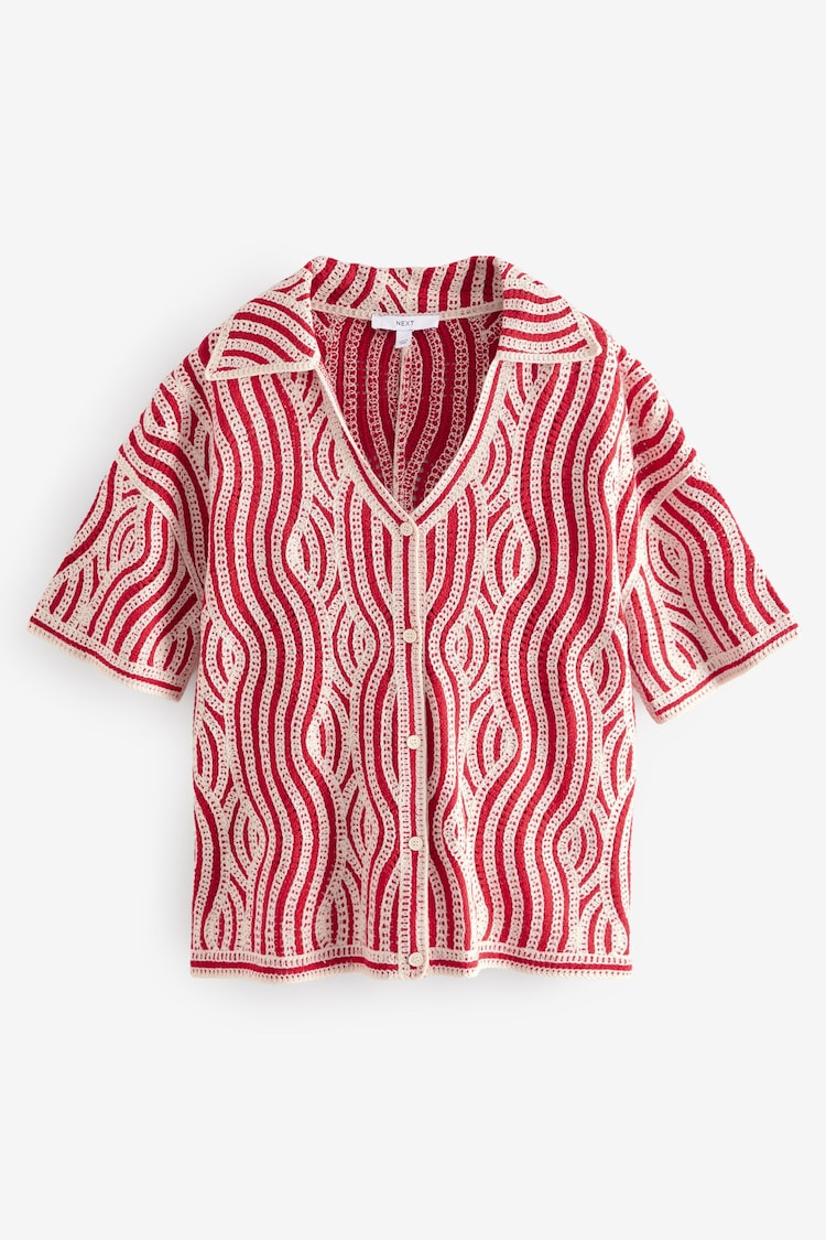 Rouge et écru - Chemise à manches courtes à col crochet ondulé - Image 1 of 1