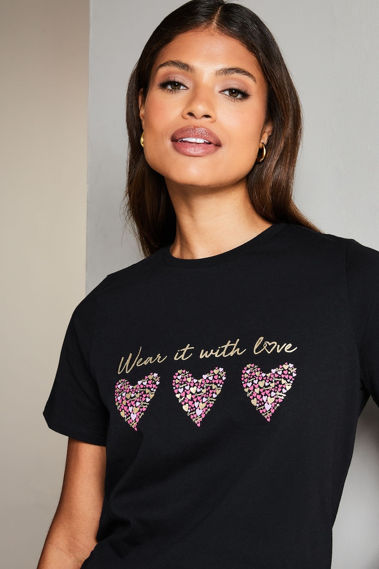 Lipsy Black 100% Cotton Round Neck Wear It With Love T-Shirt - Image 1 of 1