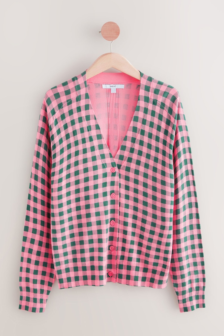 Розово-зеленый в клетку - Вязаный кардиган Soft Touch Button Up - Изображение 1 из 1
