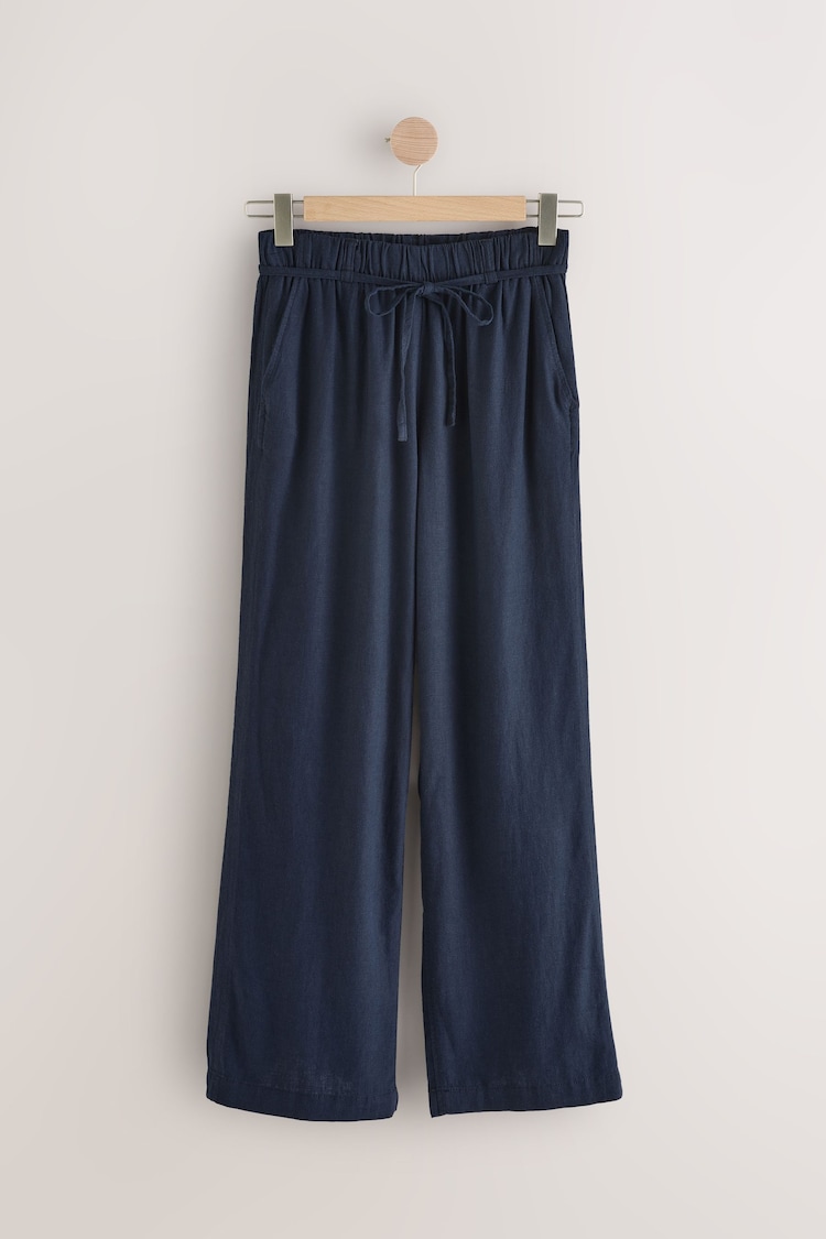 Marine - Wide-Leg-Hose aus Leinenmischung mit Bindegürtel - Image 1 of 1