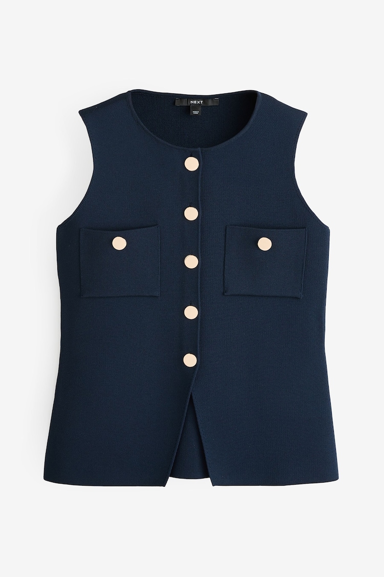 Blue Navy Smart Knitted Button Waistcoat Top - Image 1 of 1