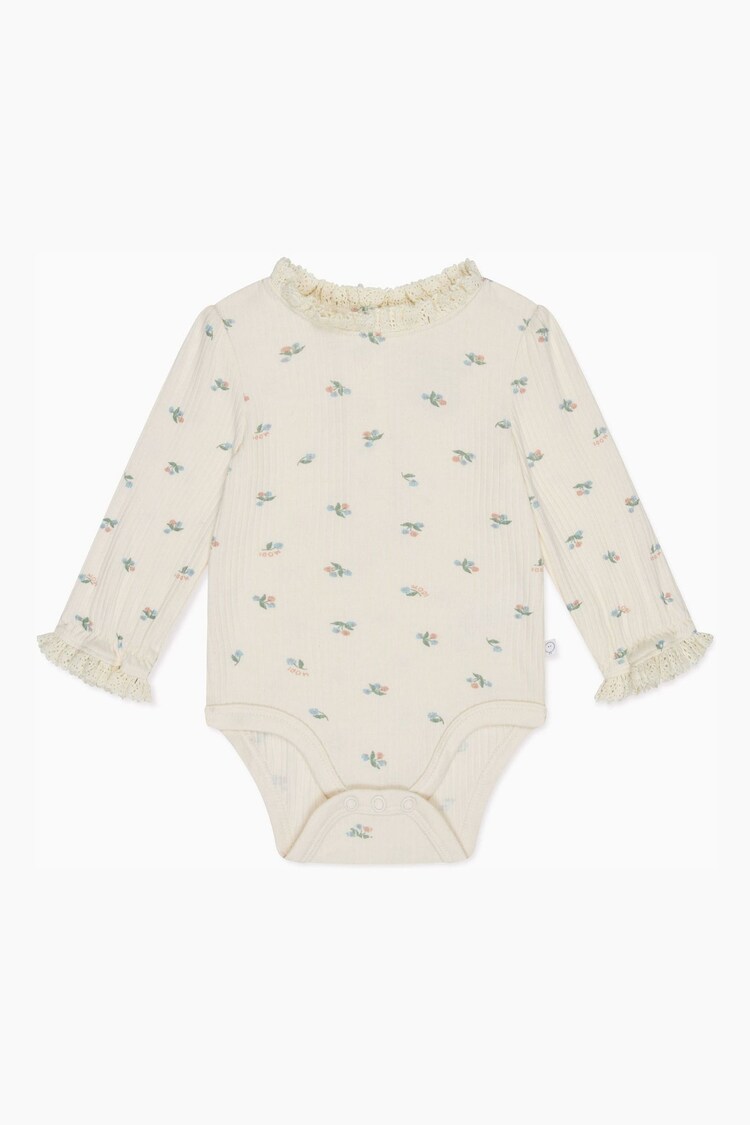 MORI Cream Floral Cotton and Bamboo Long Sleeve Bodysuit - Image 1 of 1