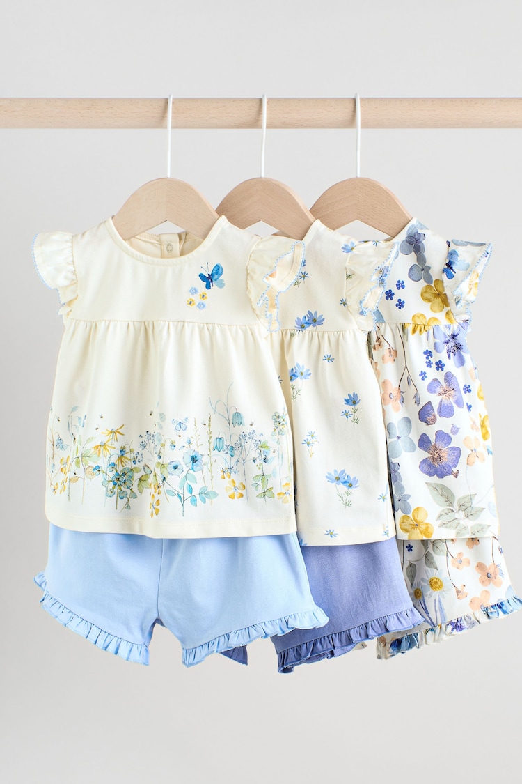 Blue/White Floral Baby Frill T-Shirt and Shorts Set 6 Piece - Image 1 of 1