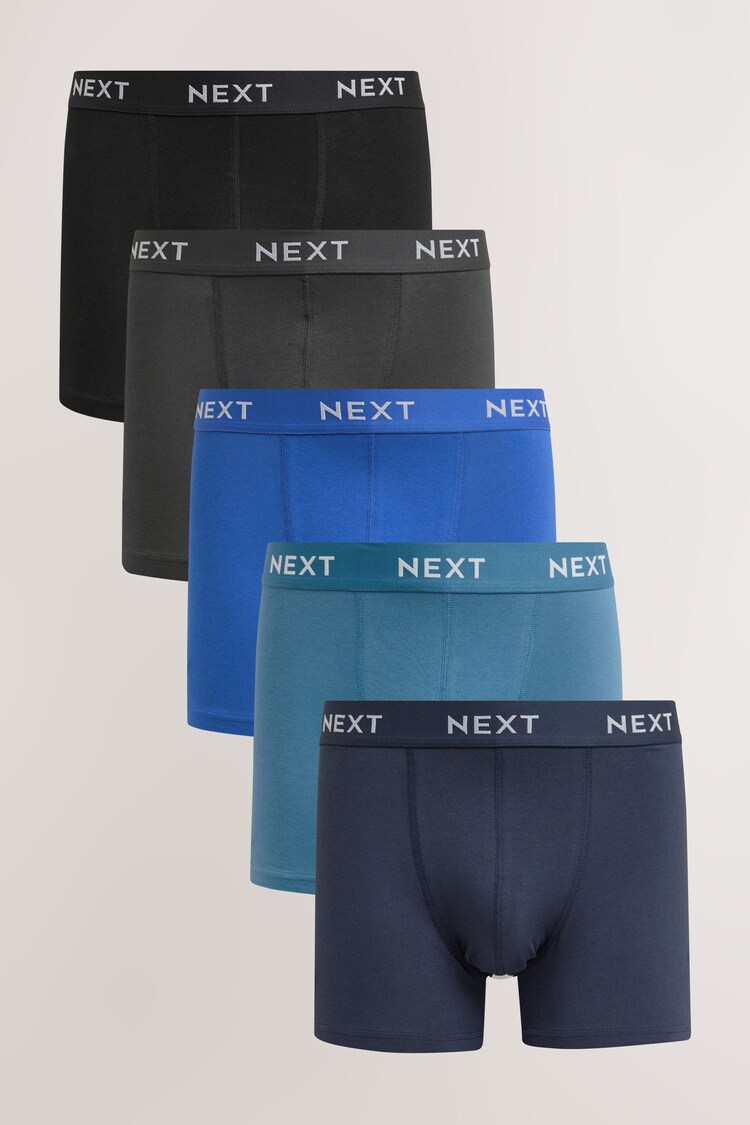 Blue Cotton Rich Trunk Boxers 5 Pack - Image 1 of 1