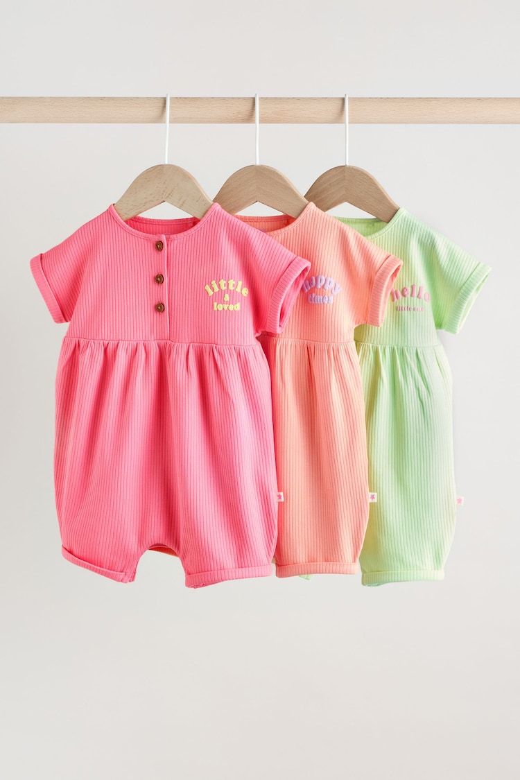 Multi Bright Colour Baby Rompers 3 Pack - Image 1 of 1