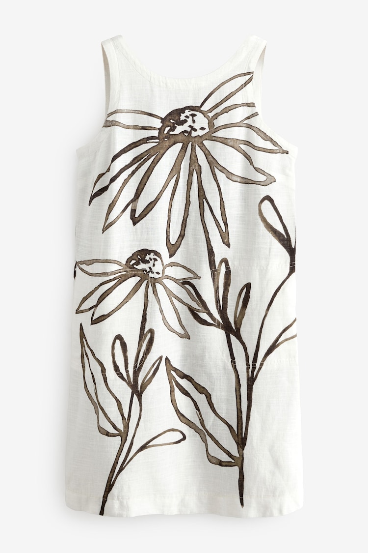 Cream Mono Placement Floral Linen Scoop Back Mini Shift Dress - Image 1 of 1