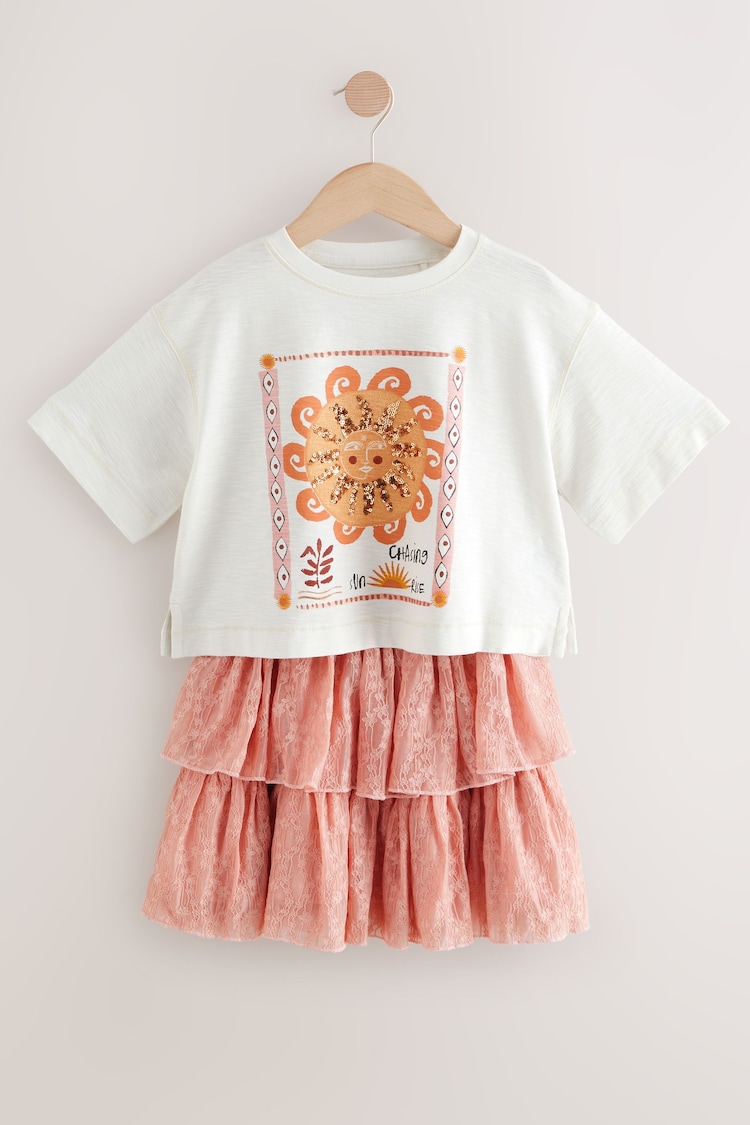 Pink Sequin Sun Top & Lace Skirt Set (3-16yrs) - Image 1 of 1