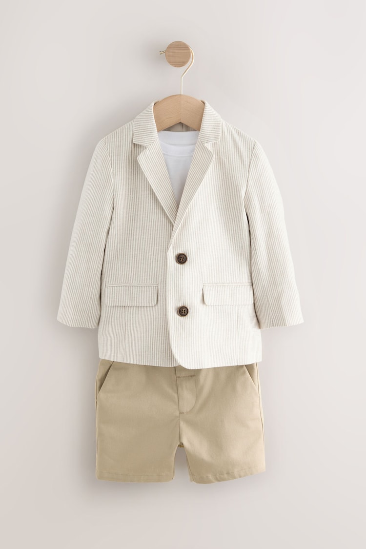 Neutral Ticking Stripe Blazer, T-Shirt & Shorts Set (3mths-9yrs) - Image 1 of 1