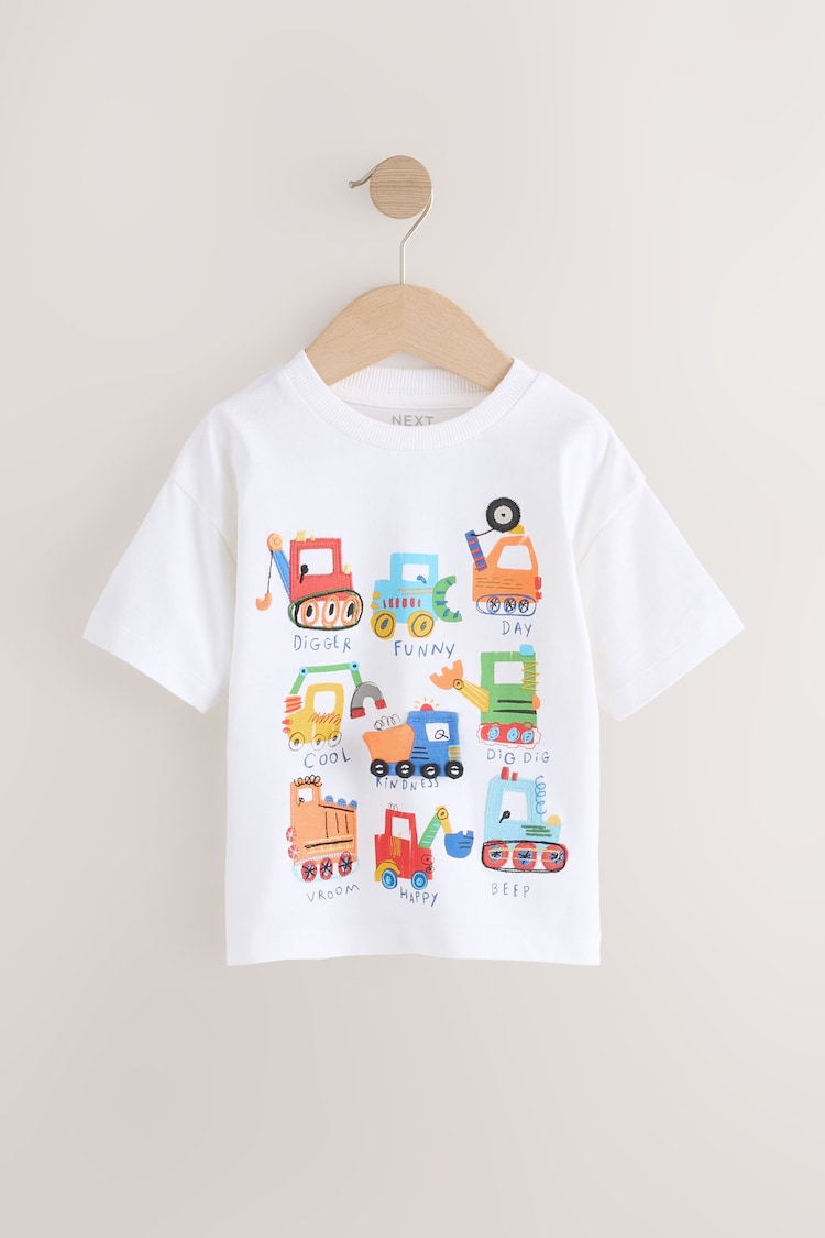 White Digger Short Sleeve Interactive Appliqué T-Shirt (3mths-7yrs) - Image 1 of 1