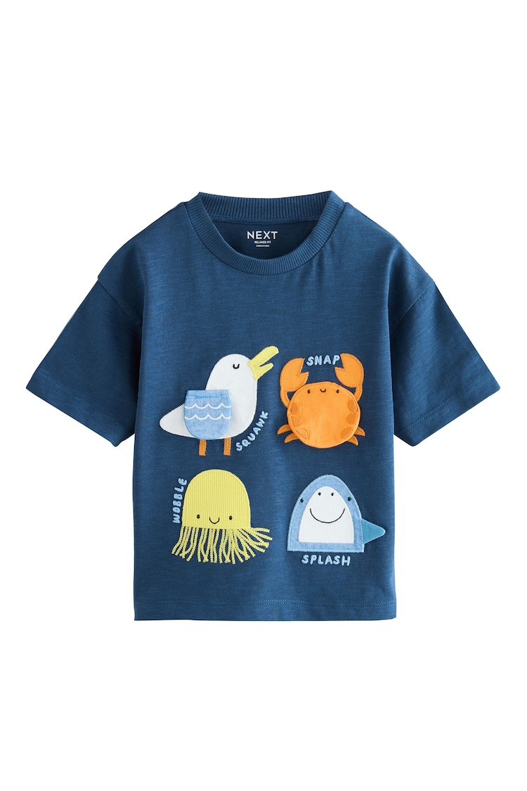 Blue Sealife Short Sleeve Interactive Appliqué T-Shirt (3mths-7yrs) - Image 1 of 1