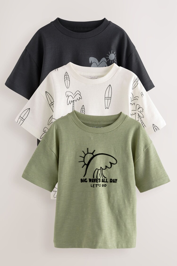 Mono/Khaki green Short Sleeve T-Shirts 3 Pack (3mths-7yrs) - Image 1 of 1