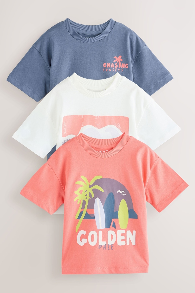 White Sunshine & Sea Short Sleeve T-Shirts 3 Pack (3mths-7yrs) - Image 1 of 1