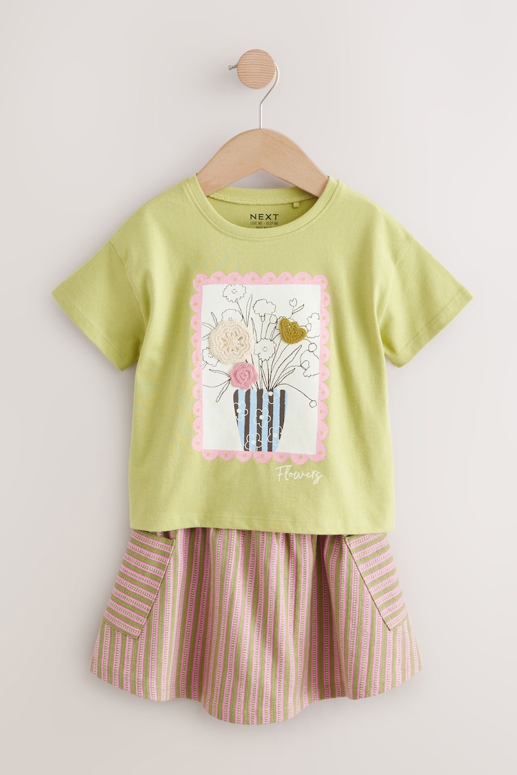 Green/Pink 100% Cotton T-Shirt and Skirt Set (3mths-7yrs) - Image 1 of 1