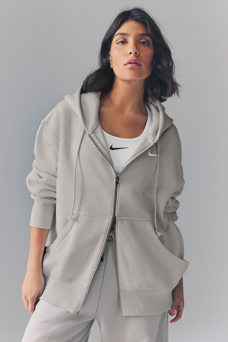 Nike Neutral Oversized Mini Phoenix Fleece Swoosh Full Zip Hoodie - Image 1 of 1
