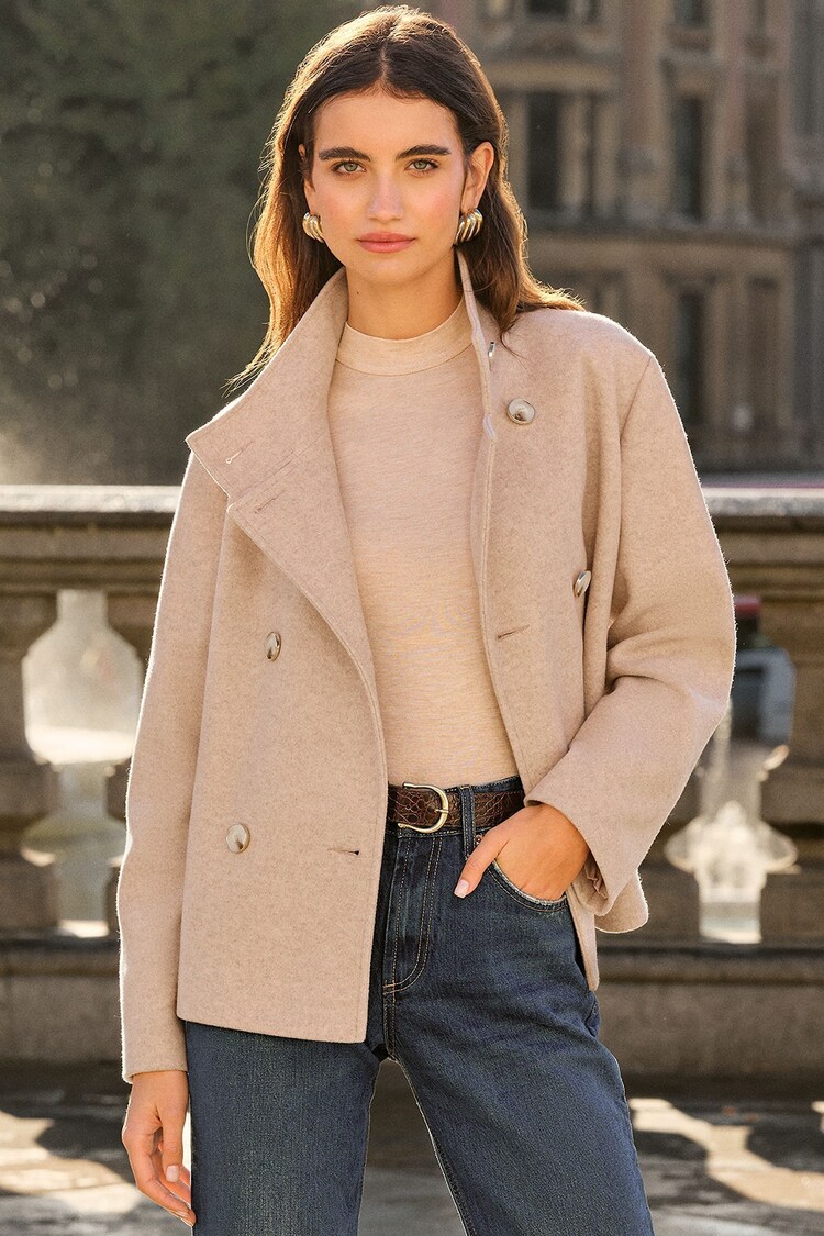 Friends Like These Cream Petite Short Funnel Neck Coat - Image 1 of 1