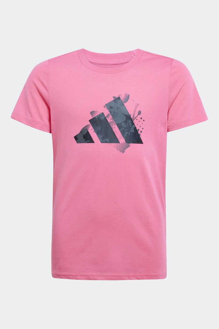 adidas Pink Flower Print Training Graphic T-Shirt - Image 1 of 1