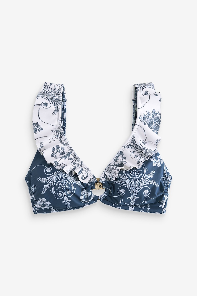 Laura Ashley Navy Josette Frill Plunge Bikini Top - Image 1 of 1 Laura Ashley Navy Josette Frill Plunge Bikini Top - Image 1 of 1