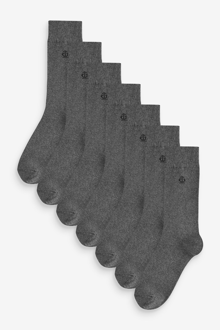 Jeff Banks Grey Cotton Crown Logo Crew Socks 7 pack - Image 1 of 1